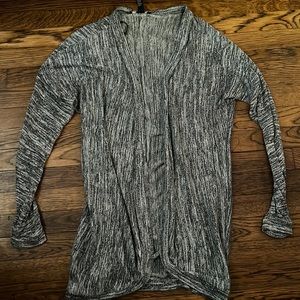 Long Sleeve Grey & White Open-Front Long Cardigan